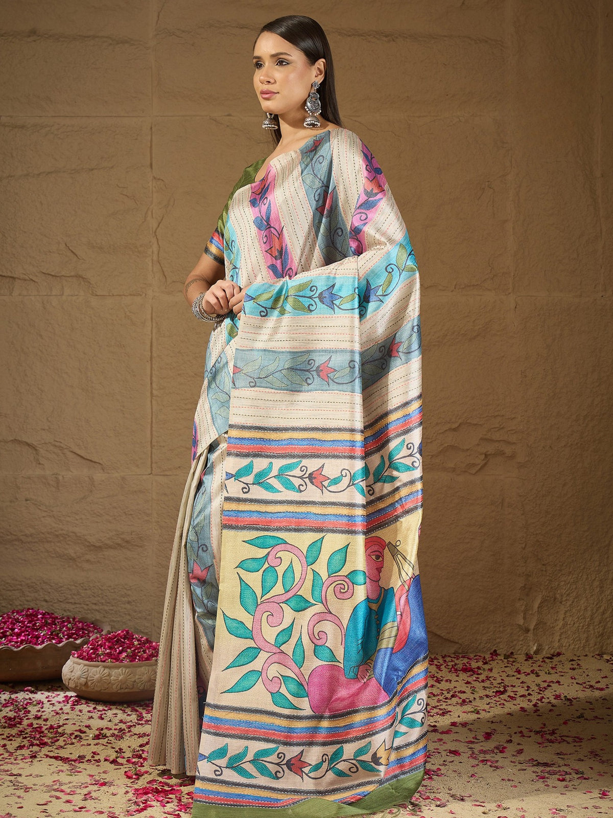 Multicolored art silk saree view 3