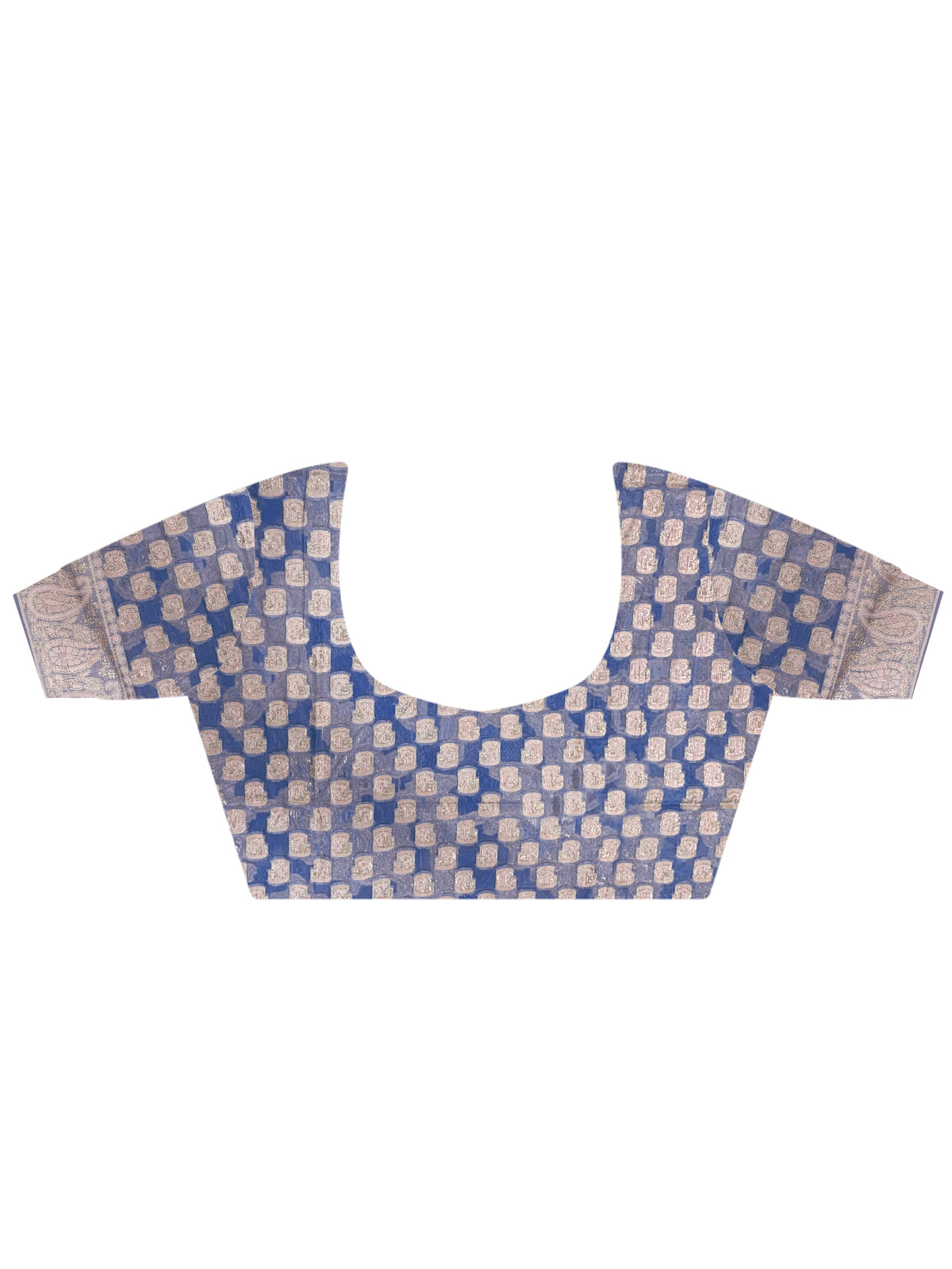 Unstitched navy blue organza blouse piece with ethnicmotif design