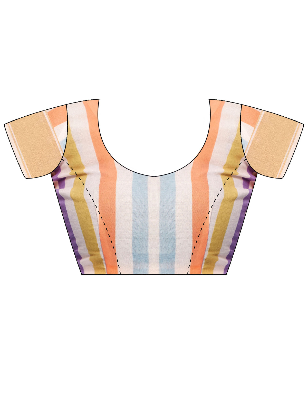 Unstitched multicolored linen blouse piece with striped design