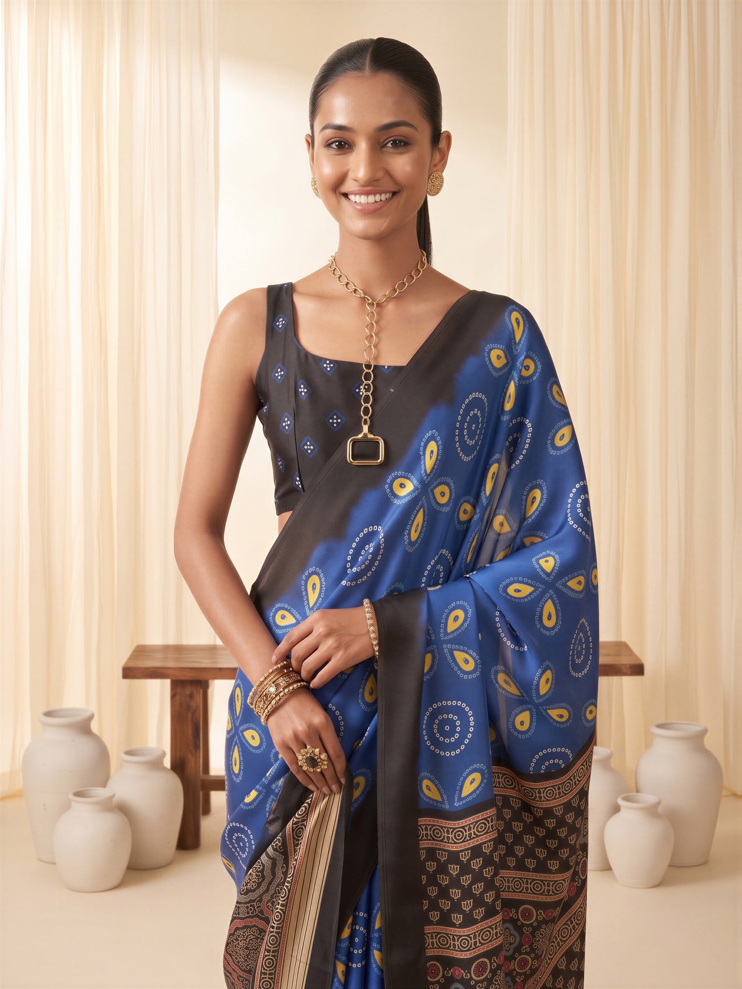Blue Satin saree – detail view 4