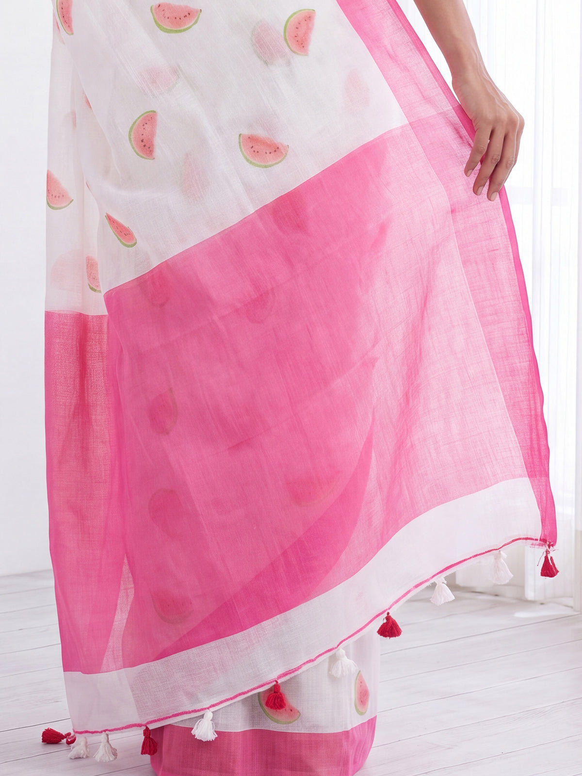 Pink Cotton Linen saree – detail view 5