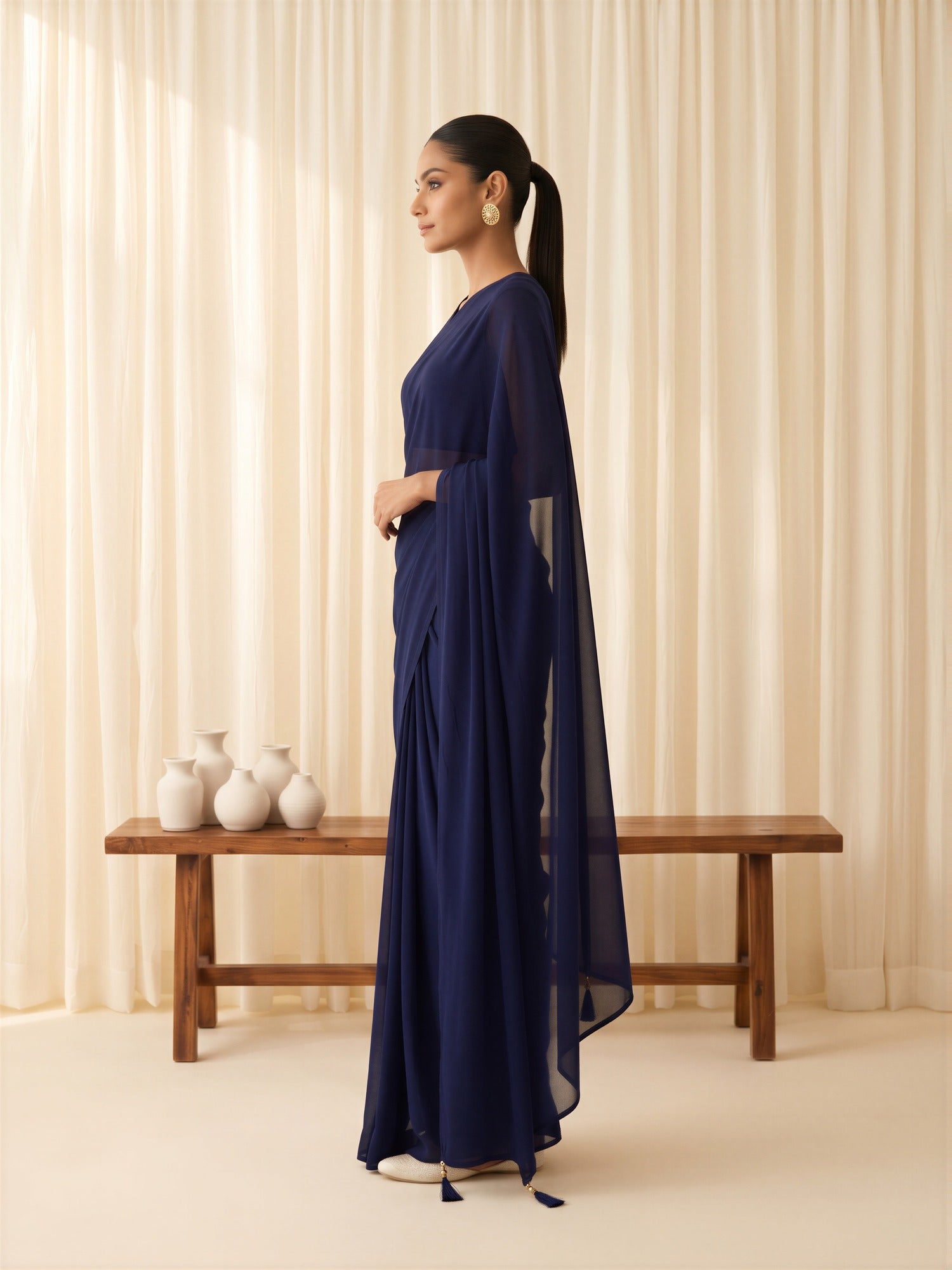 Navy Blue Georgette saree – detail view 2