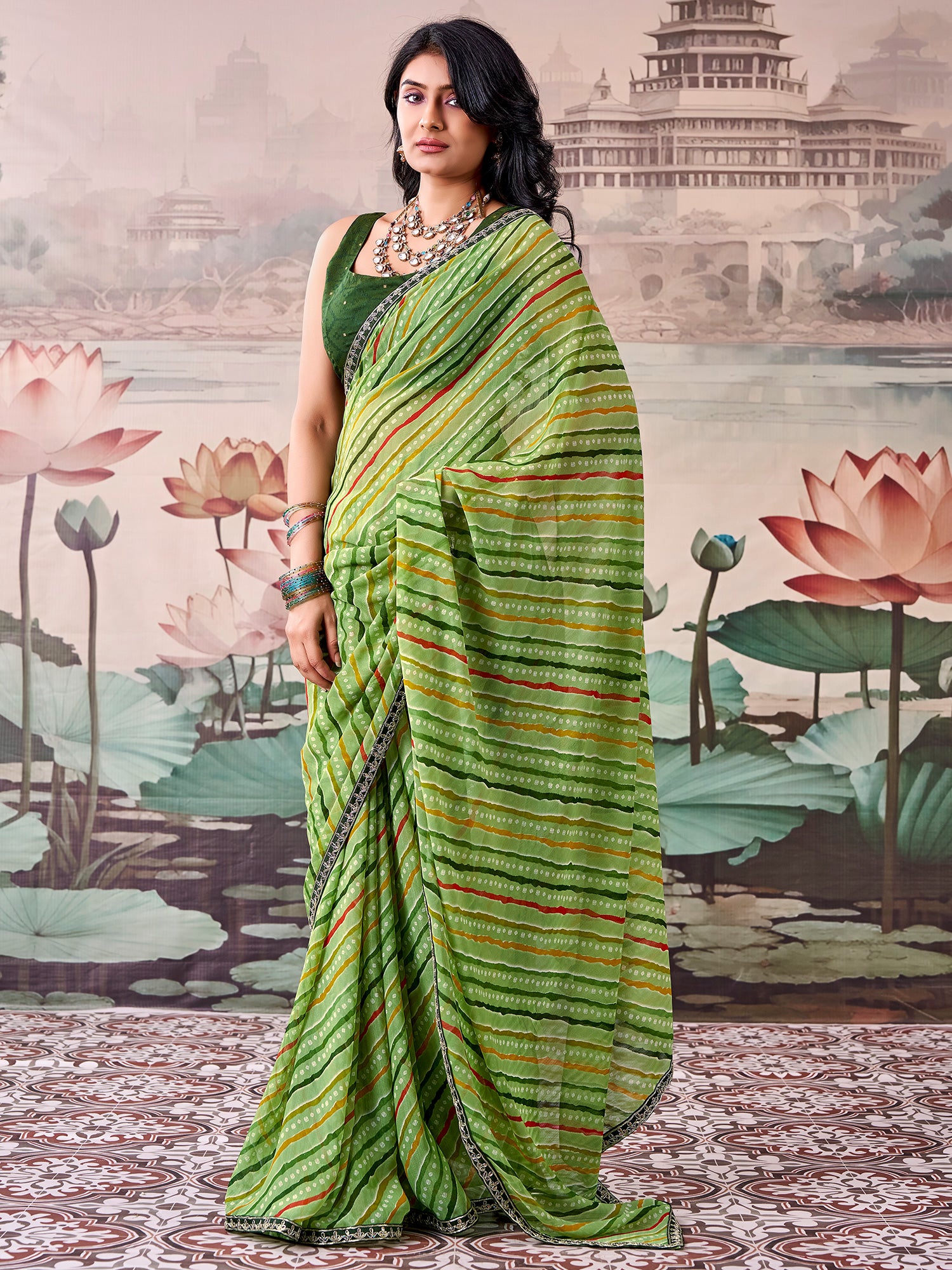 Light Green Georgette saree – detail view 1
