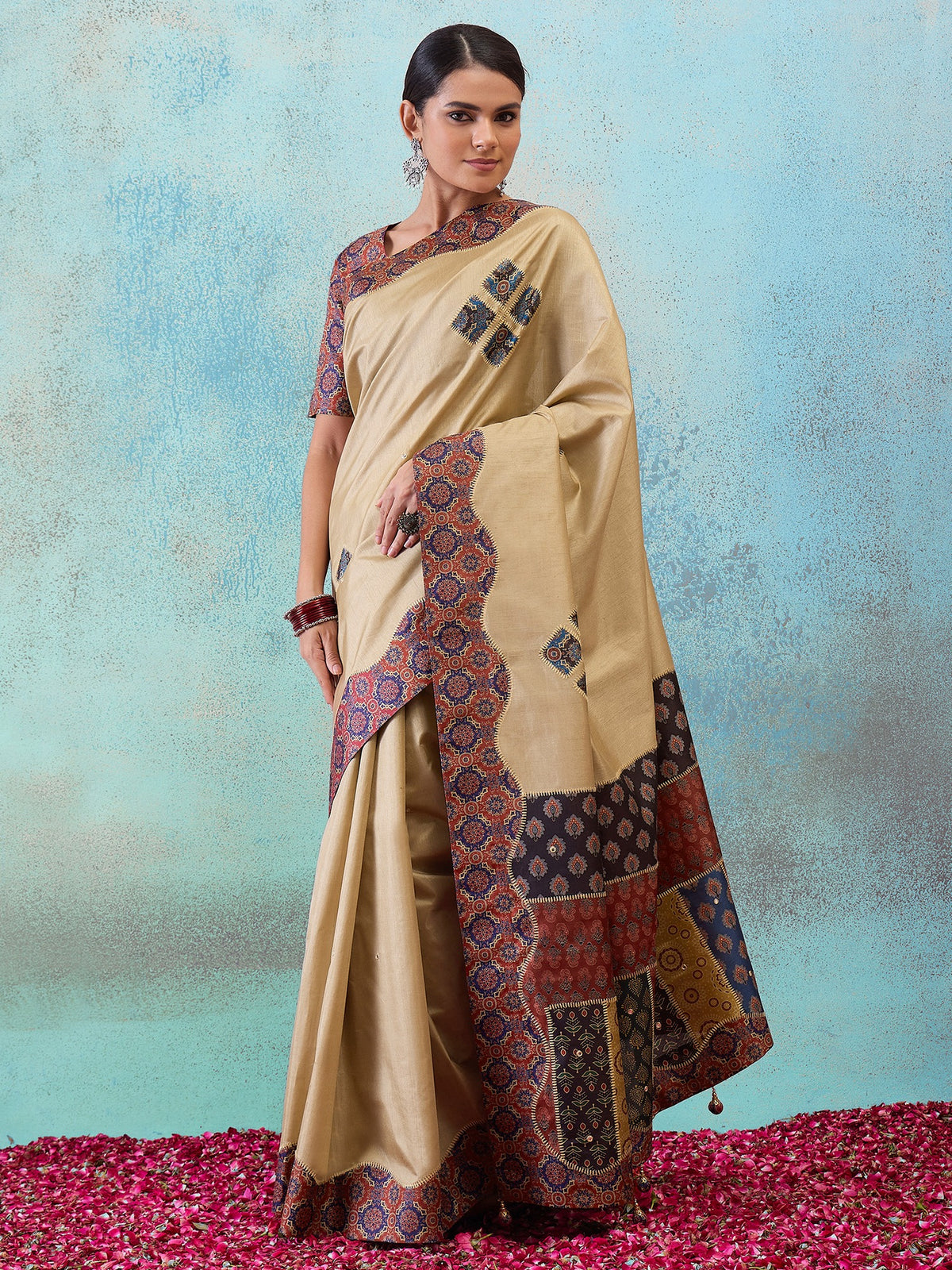 Light Brown silk blend saree view 4