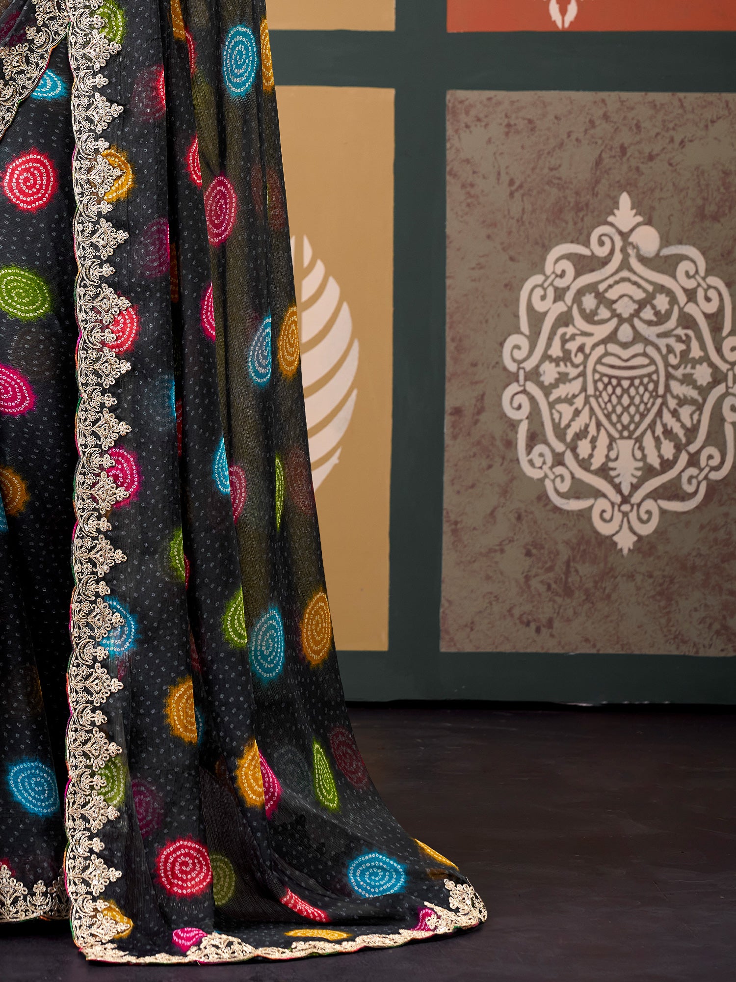Black Chiffon saree – detail view 4
