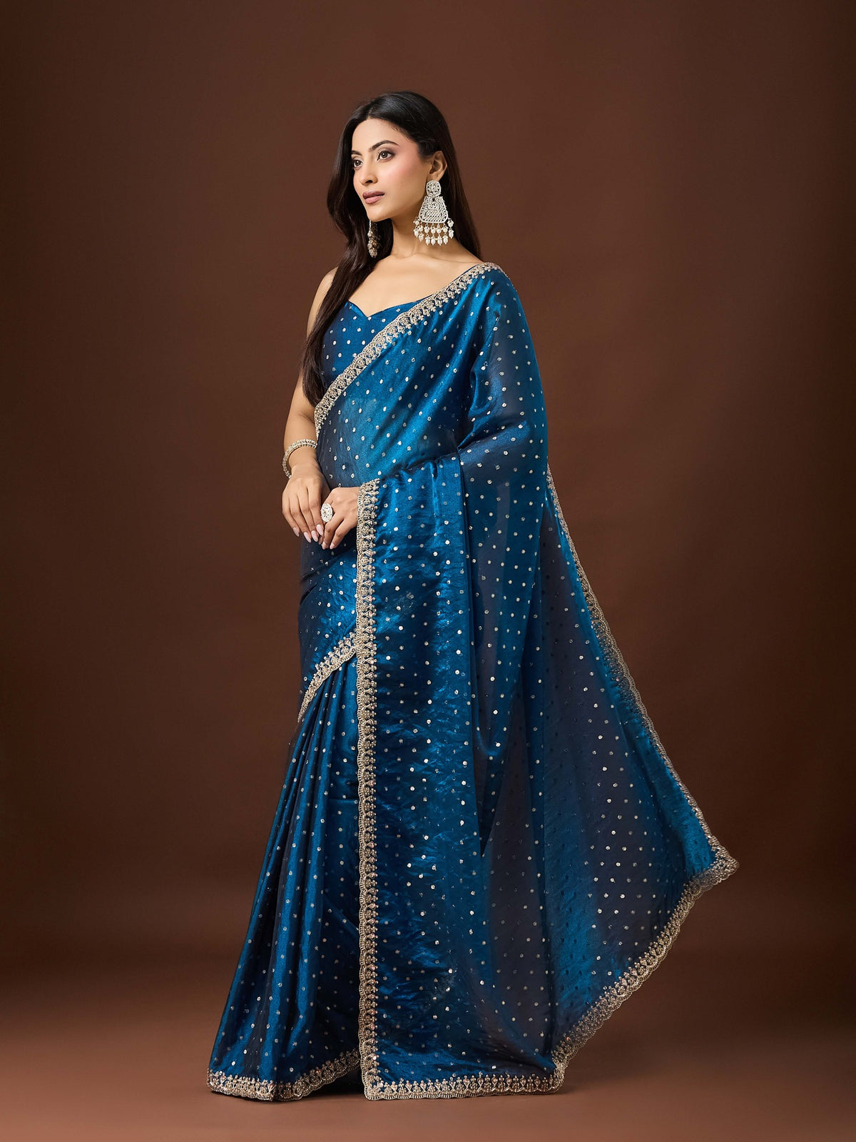 Teal Blue Georgette saree – detail view 6