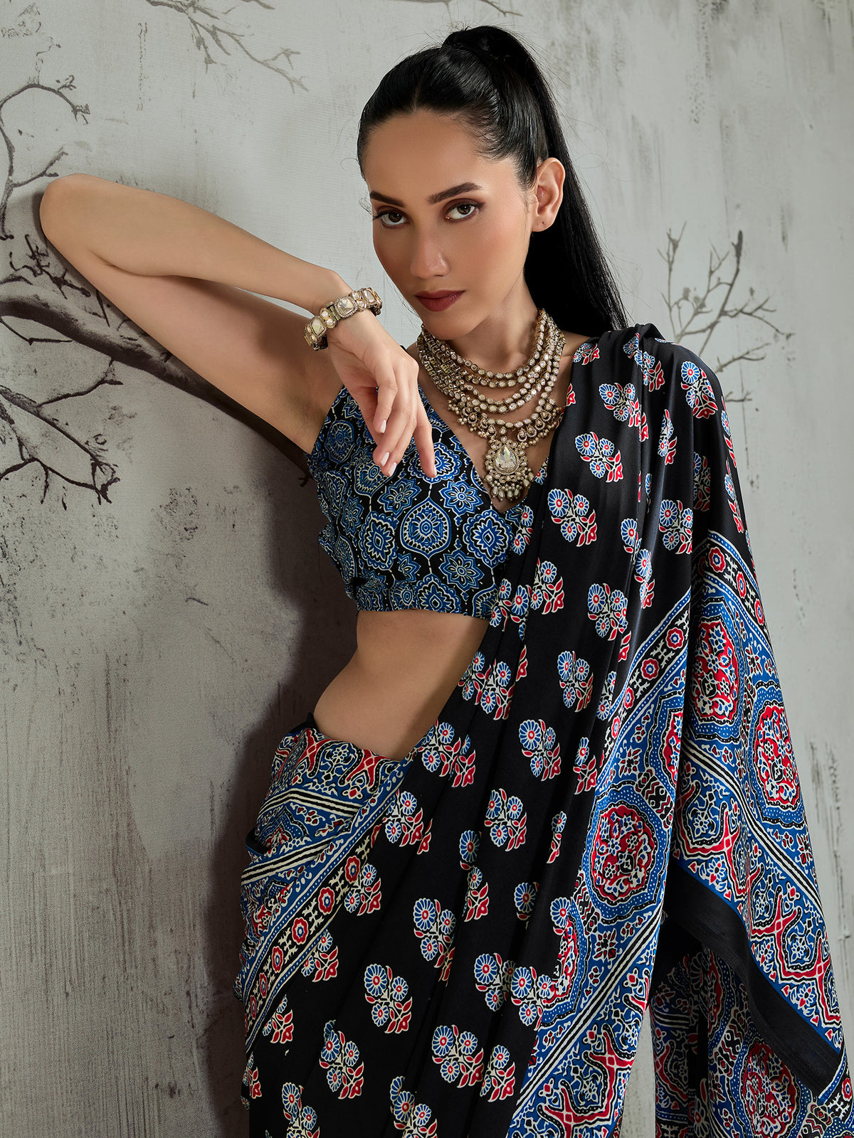 Black satin saree view 3