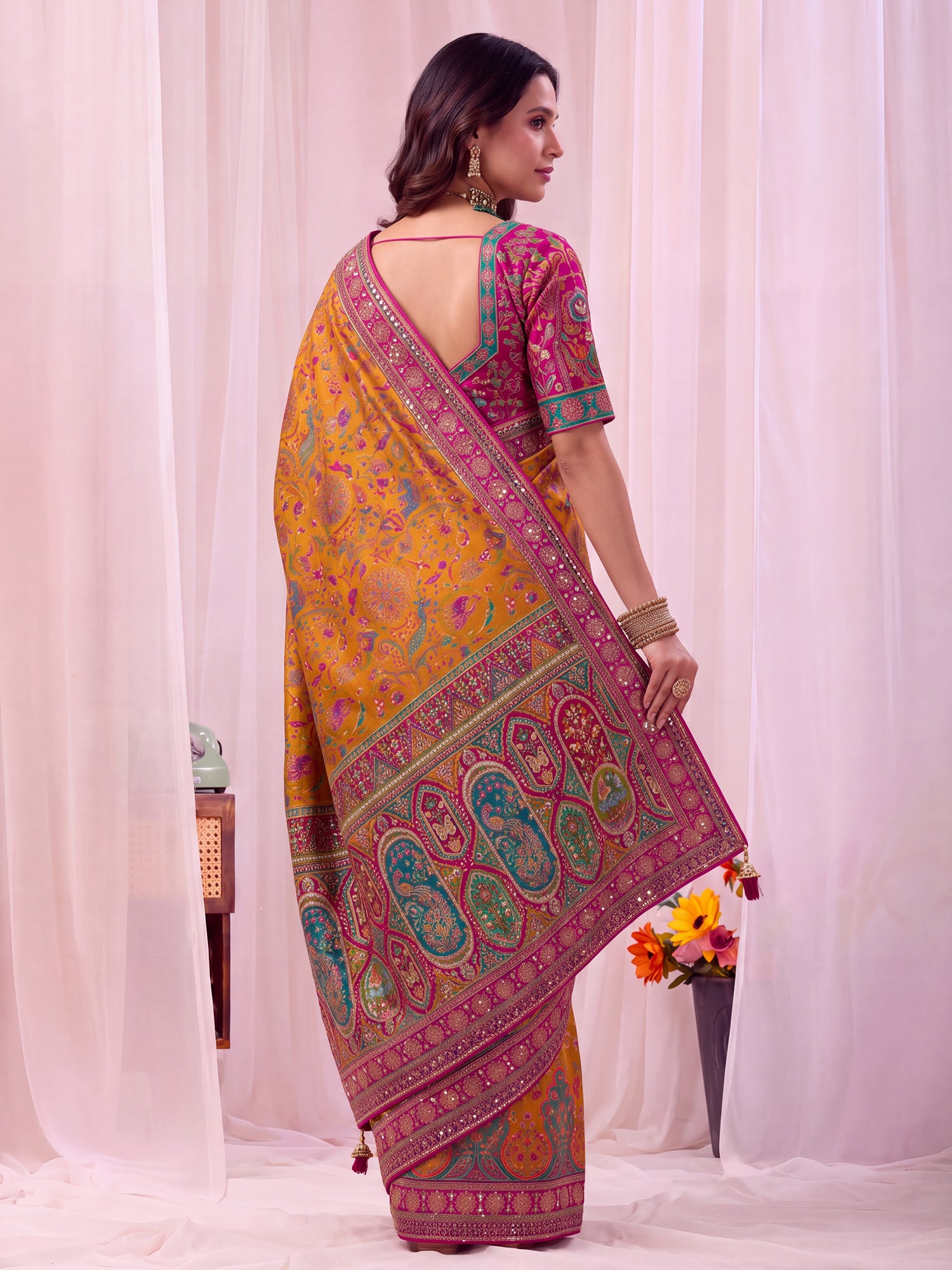 Mustard Silk Blend saree – detail view 1
