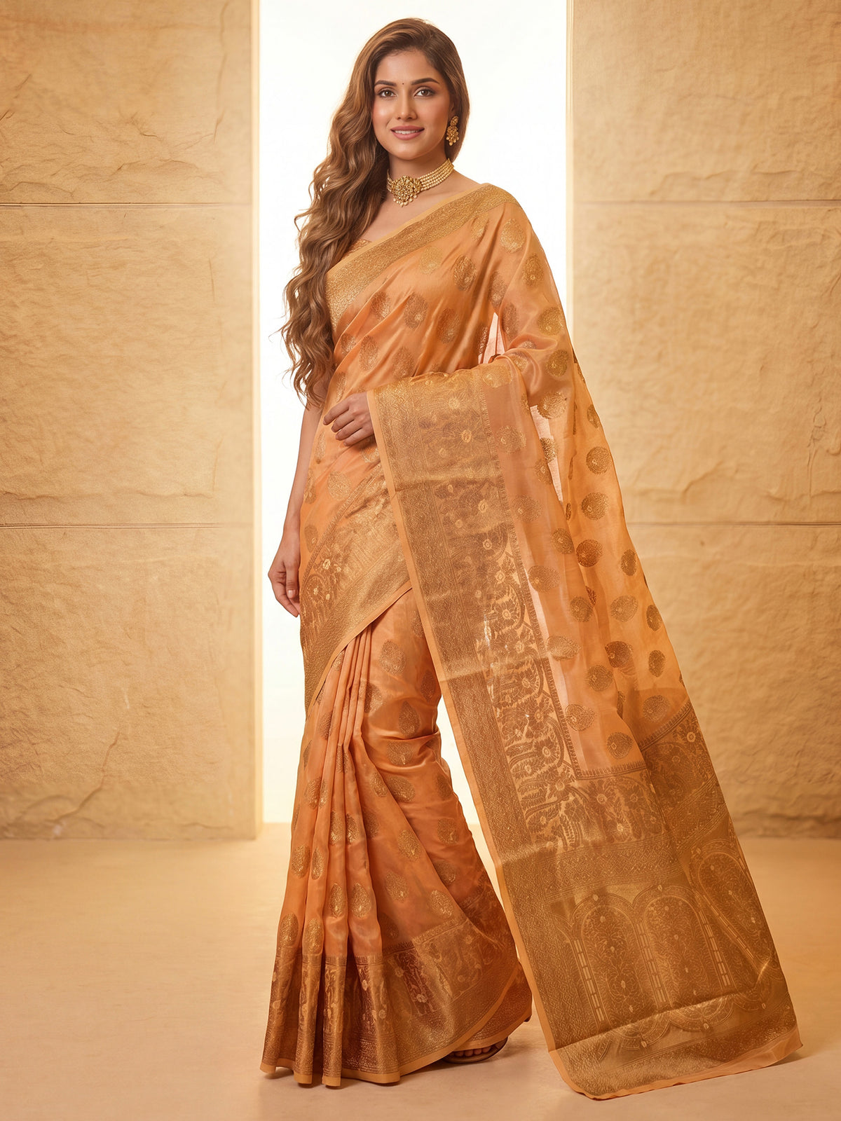 Orange Silk Blend saree – detail view 2