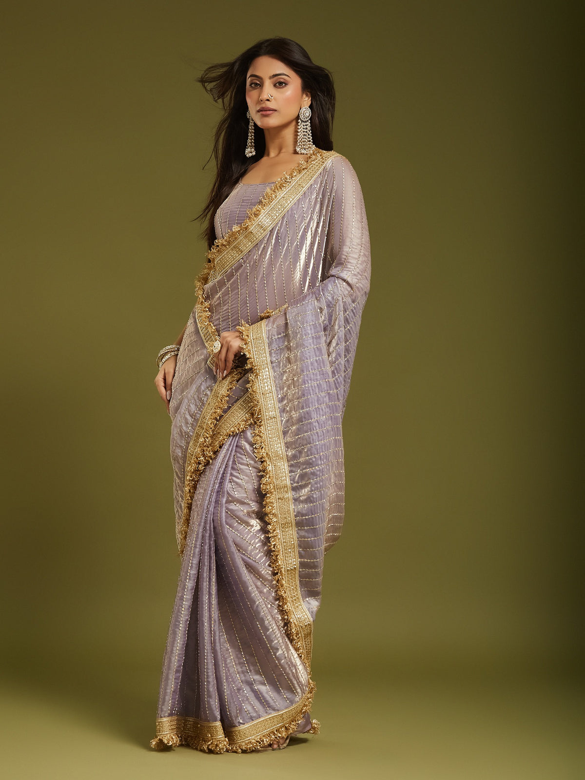 Lavender Satin saree – detail view 4