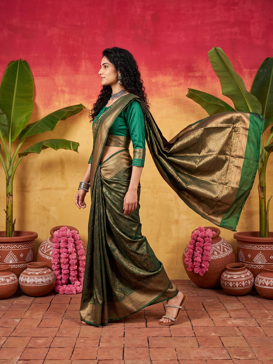 Teal Green Silk Blend saree – detail view 1