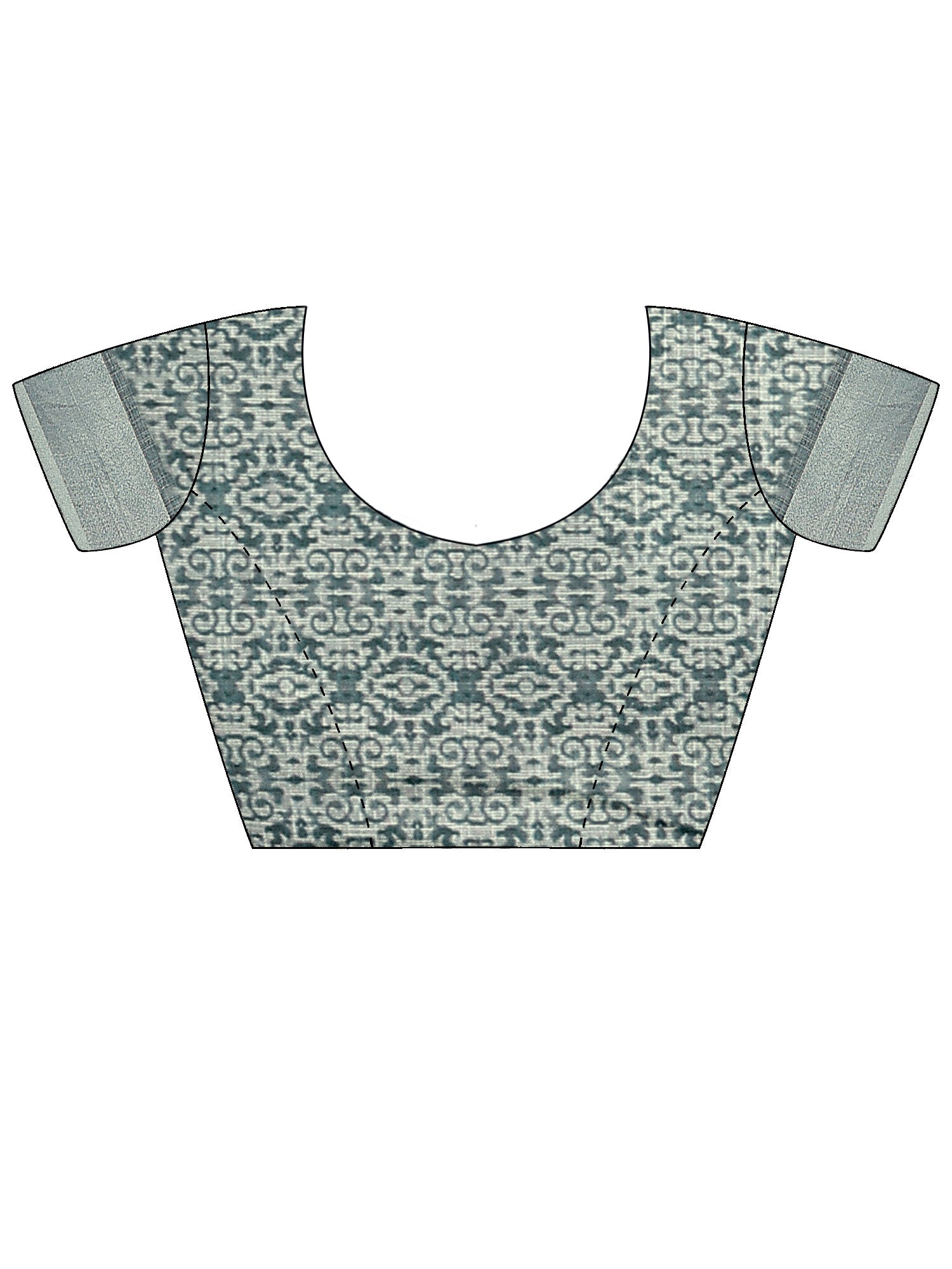 Unstitched green cotton linen blouse piece with ethnic motif design