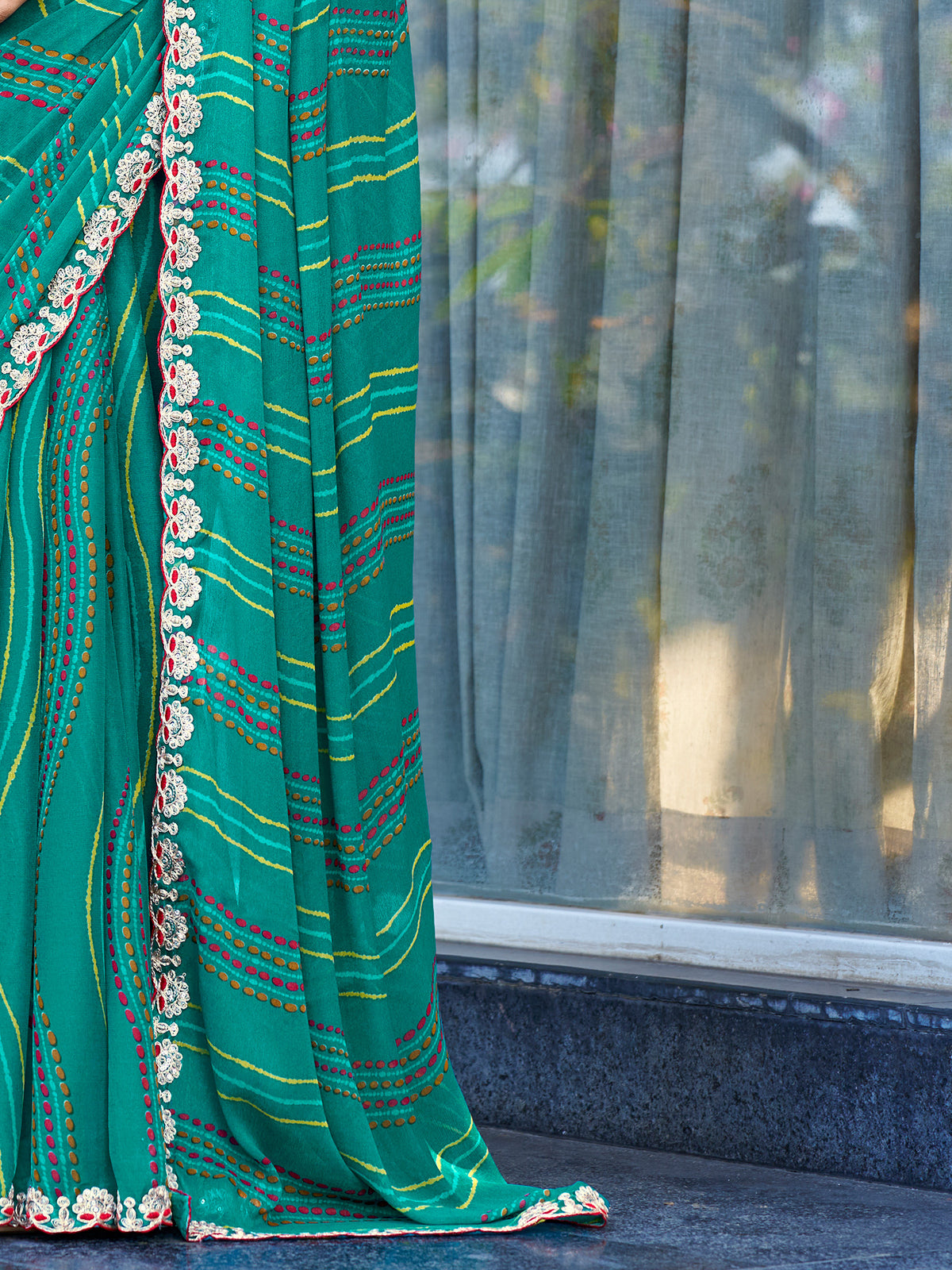 Teal Green Georgette saree – detail view 4