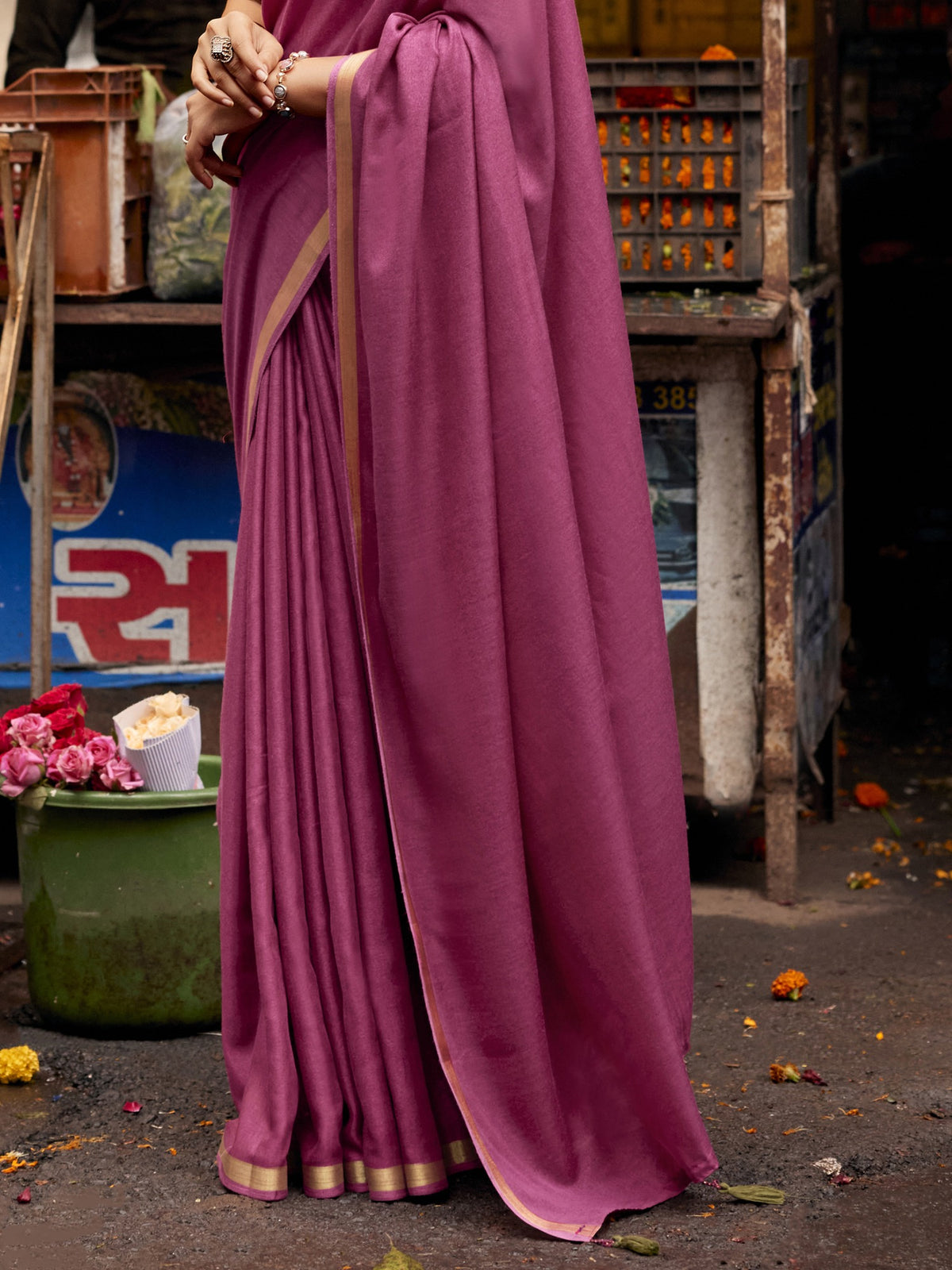 Mauve Cotton Blend saree – detail view 1