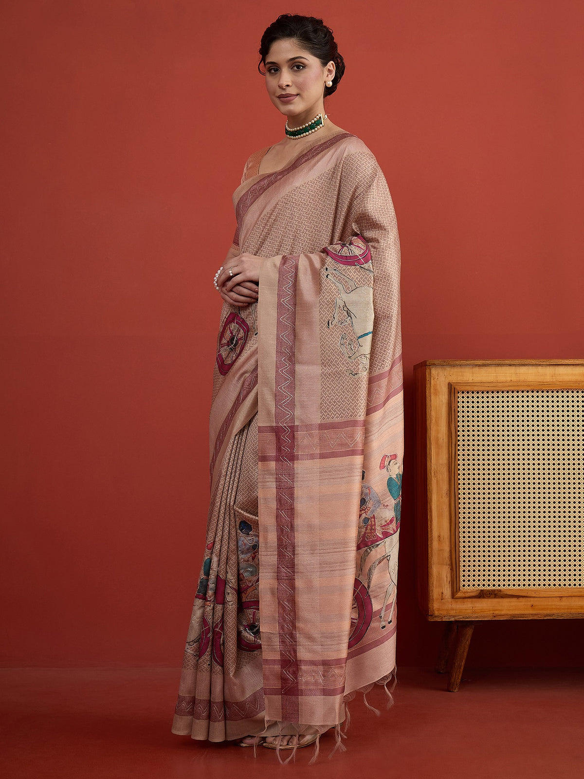Peach art silk saree view 4