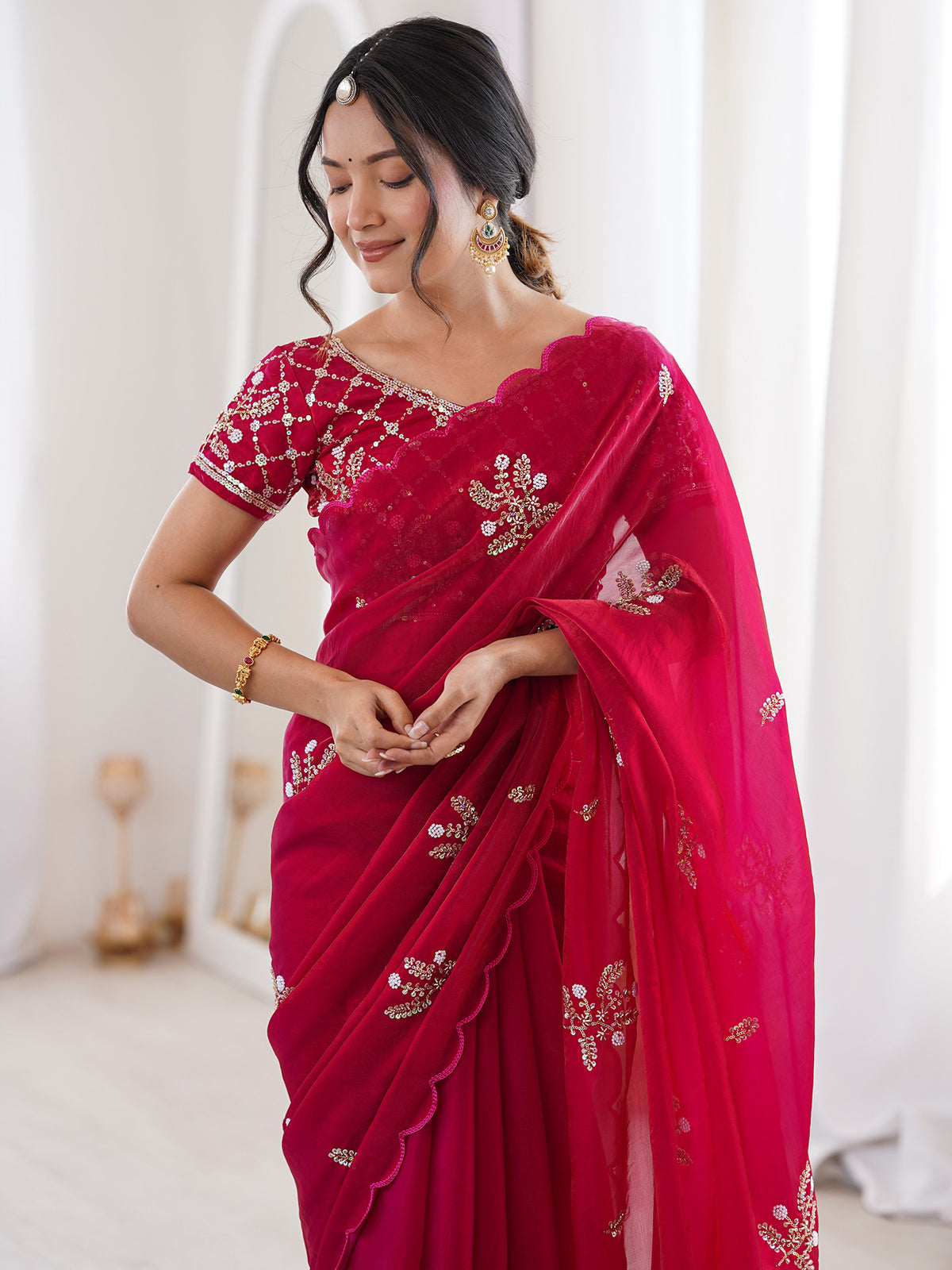 Pink Satin saree – detail view 4