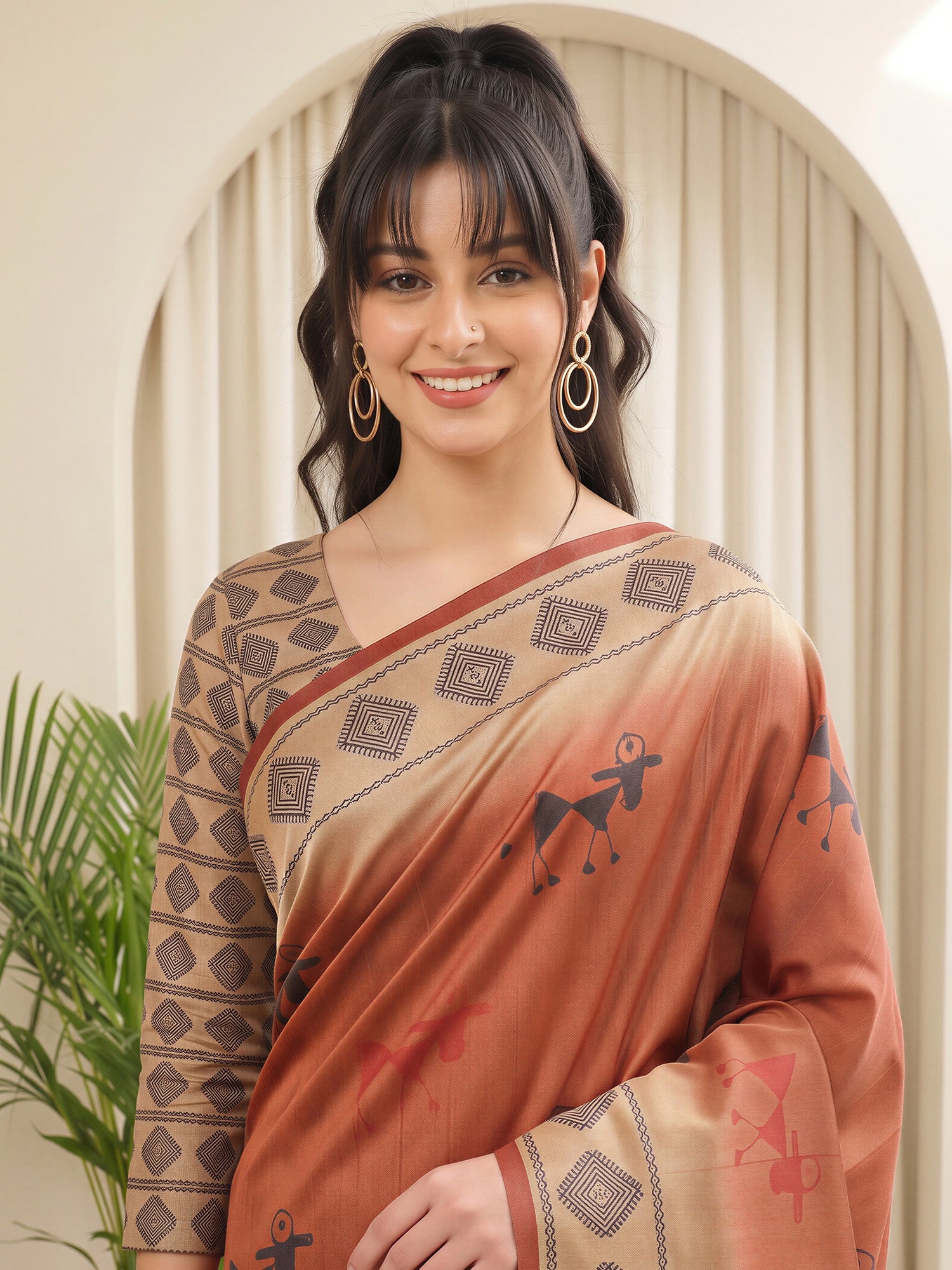 Rust Silk Blend saree – detail view 4