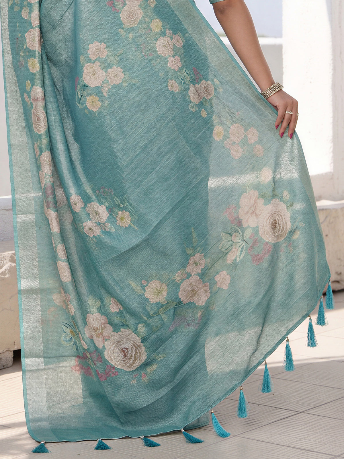 Light Blue Cotton Silk saree – detail view 5