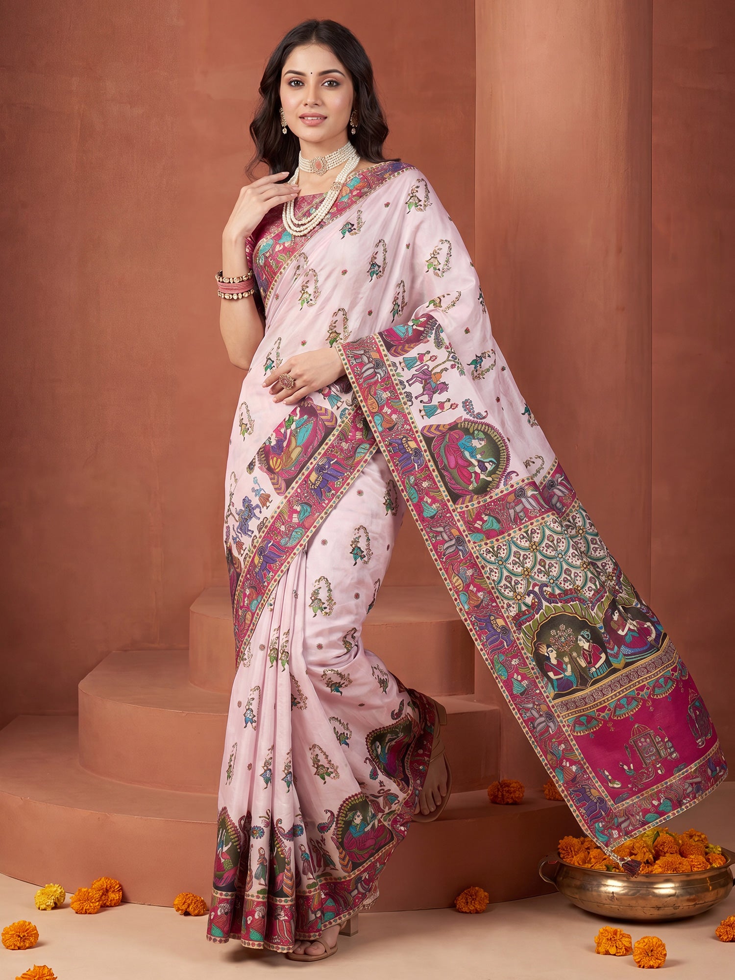 Pink Viscose Silk saree – detail view 3