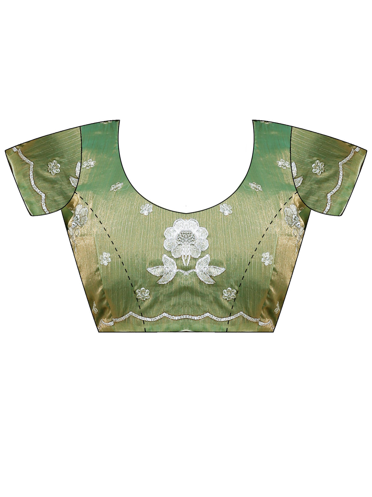 Unstitched light green chiffon blouse piece with embellished design