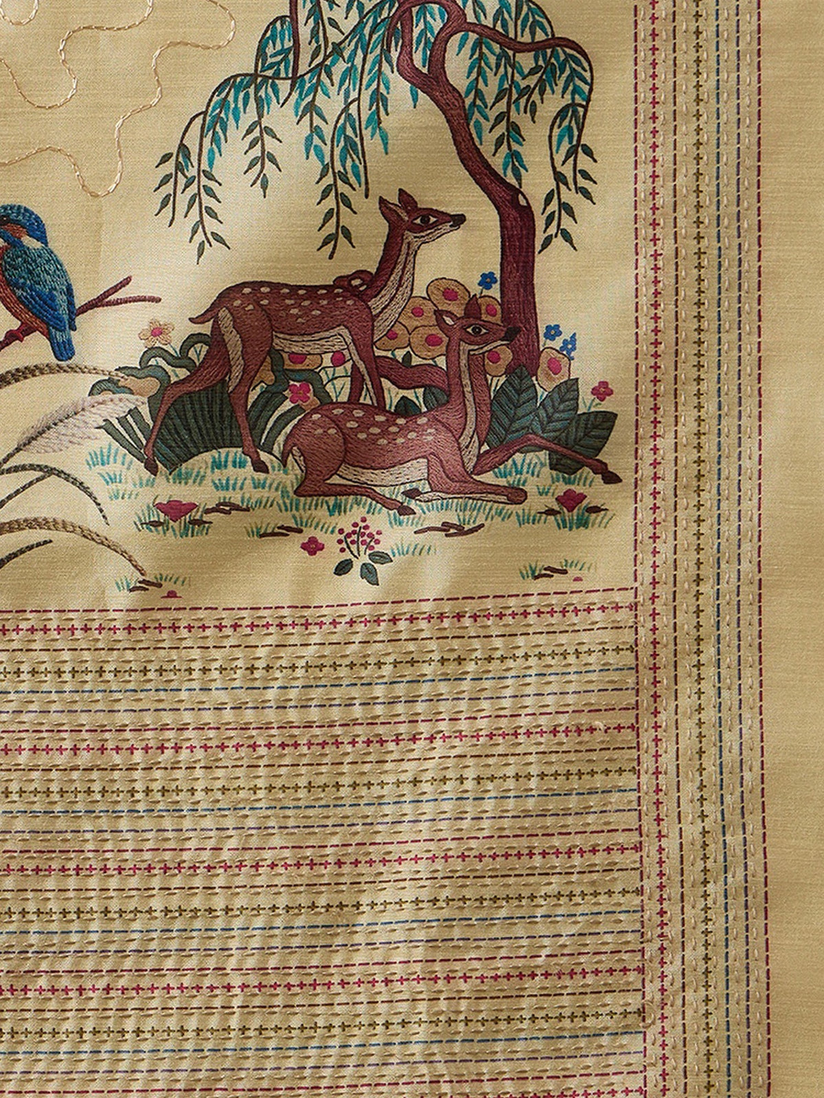 Cream art silk saree view 7