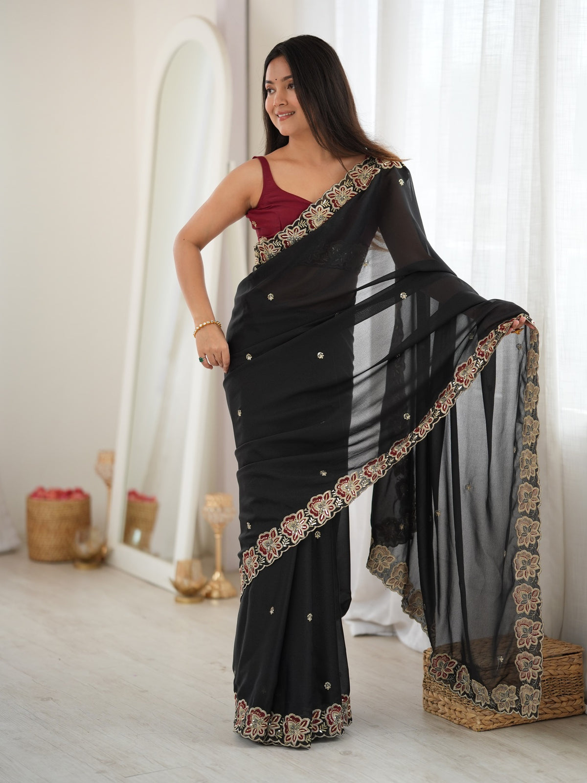 Black Georgette saree – detail view 4