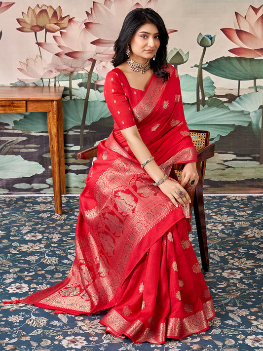 Red Georgette saree – detail view 1