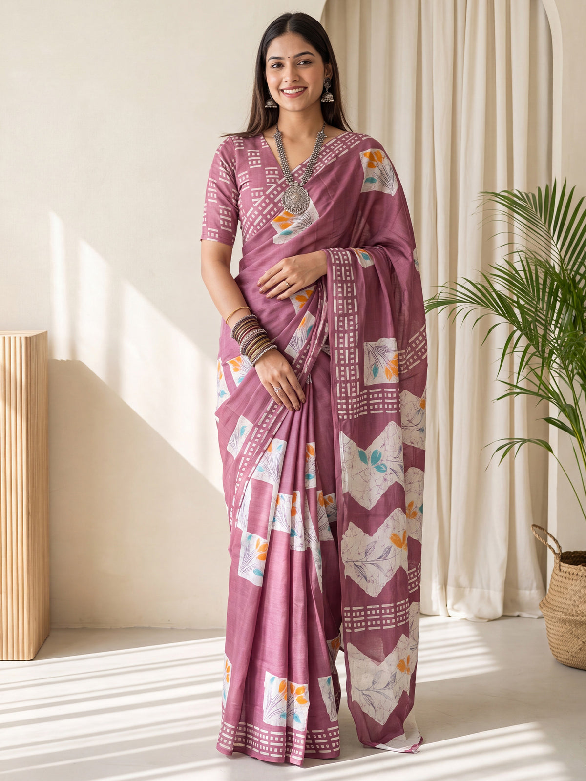 Magenta Cotton saree – detail view 3