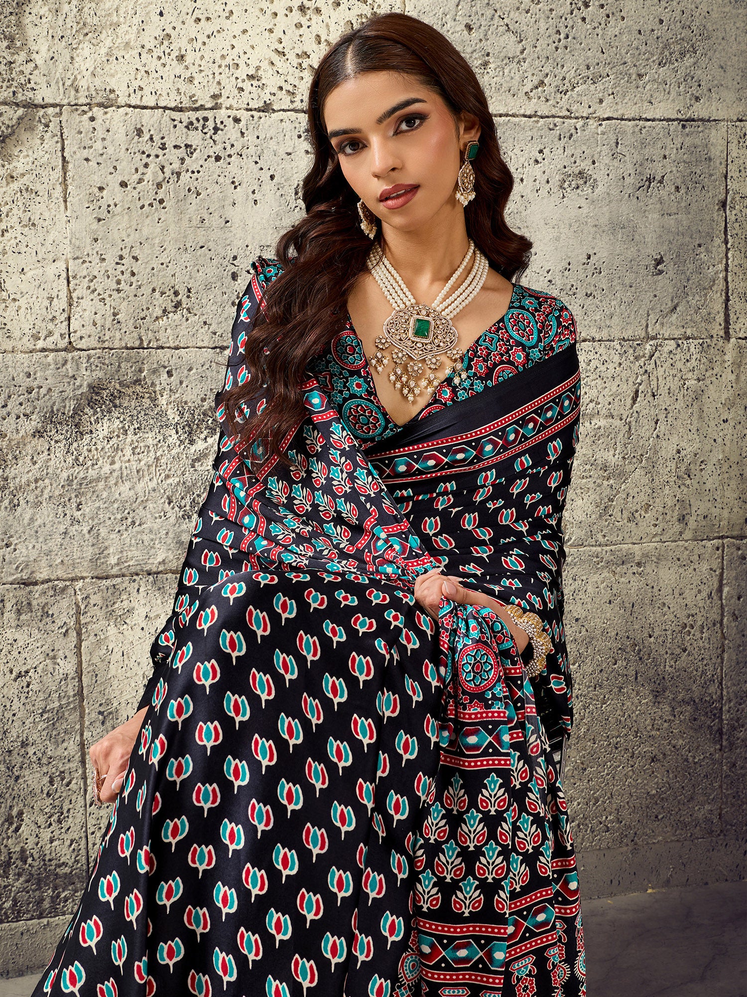 Black Satin saree – detail view 3
