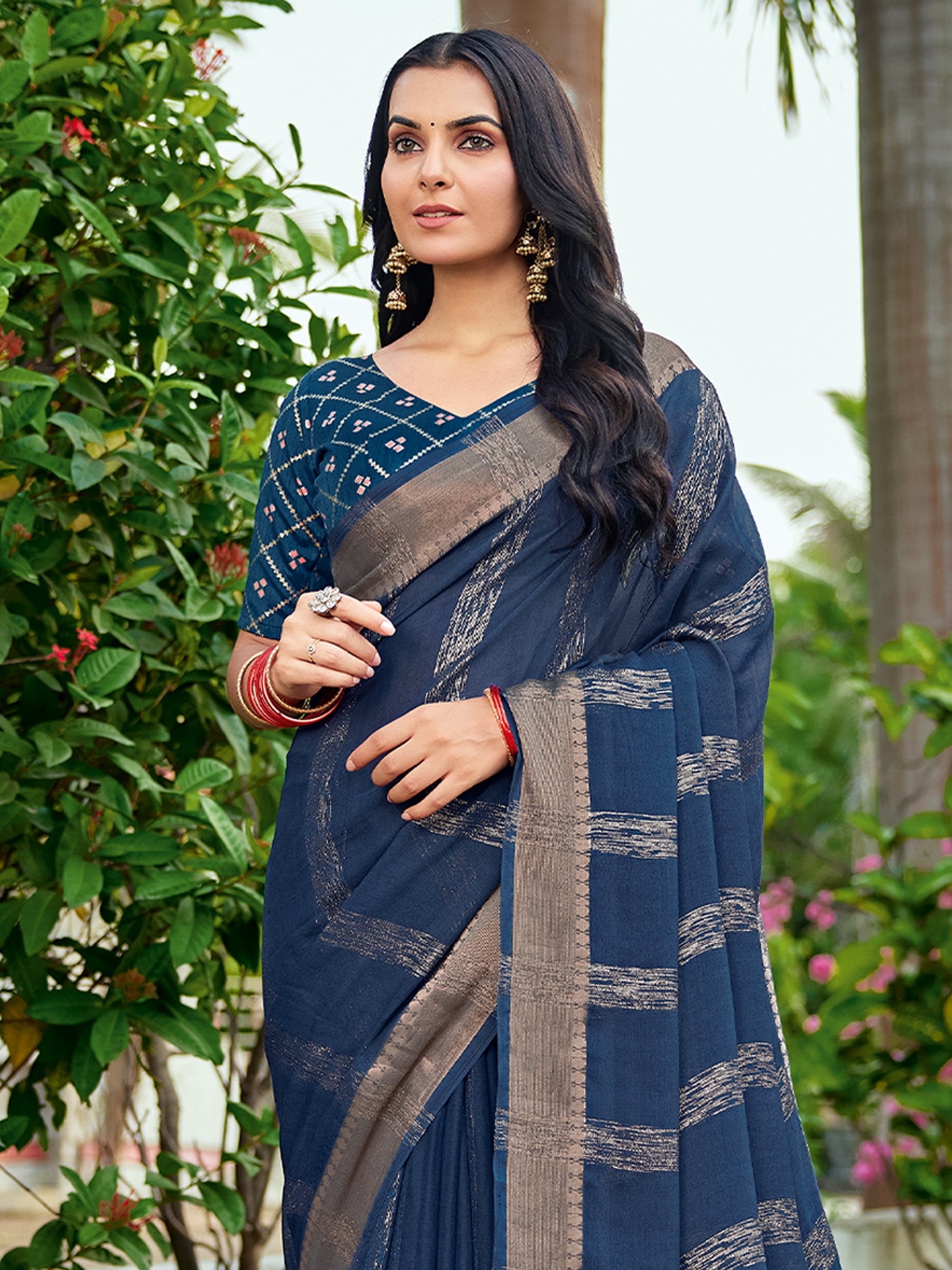 Navy Blue Georgette saree – detail view 2
