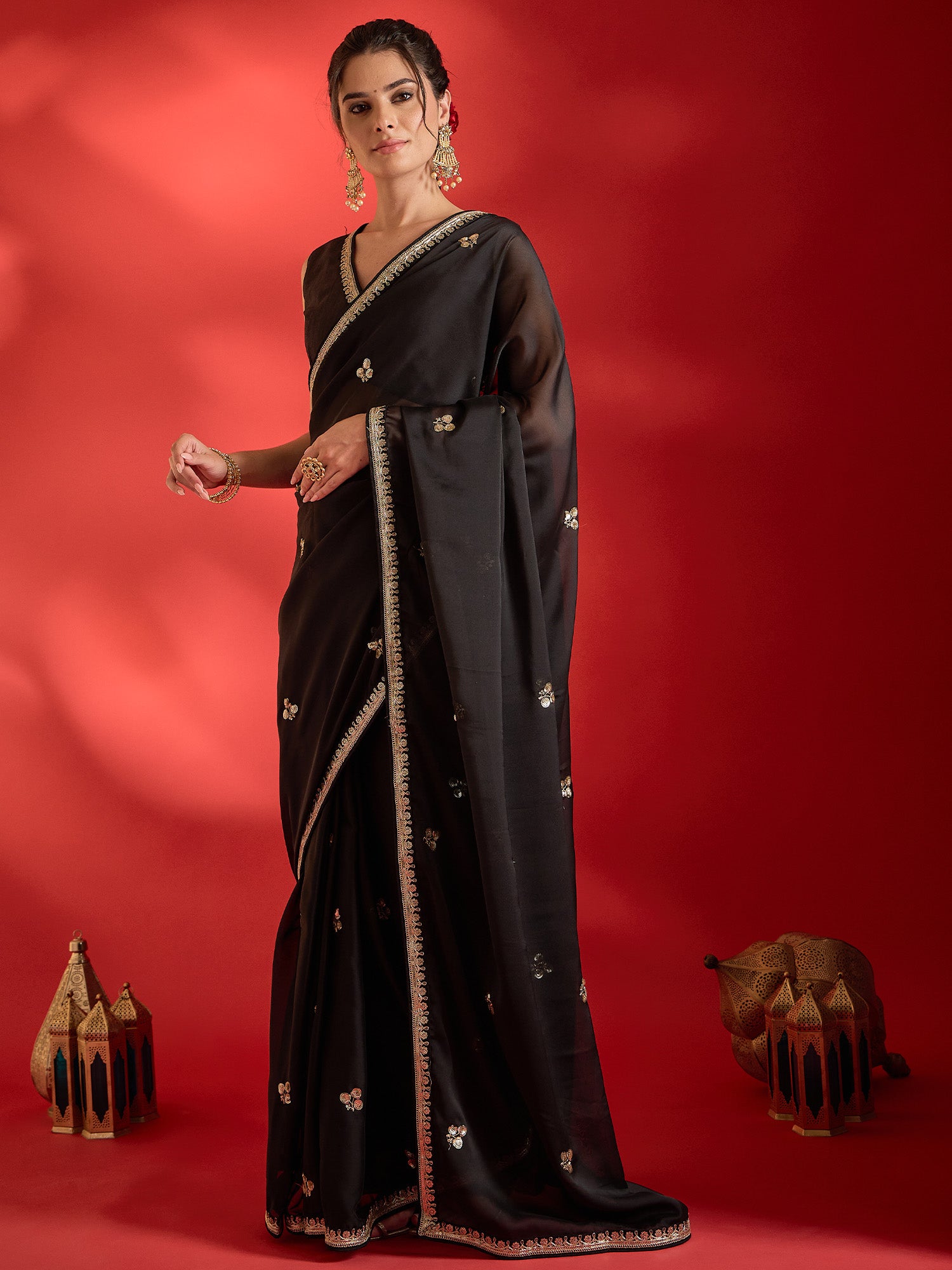 Black Georgette saree – detail view 2