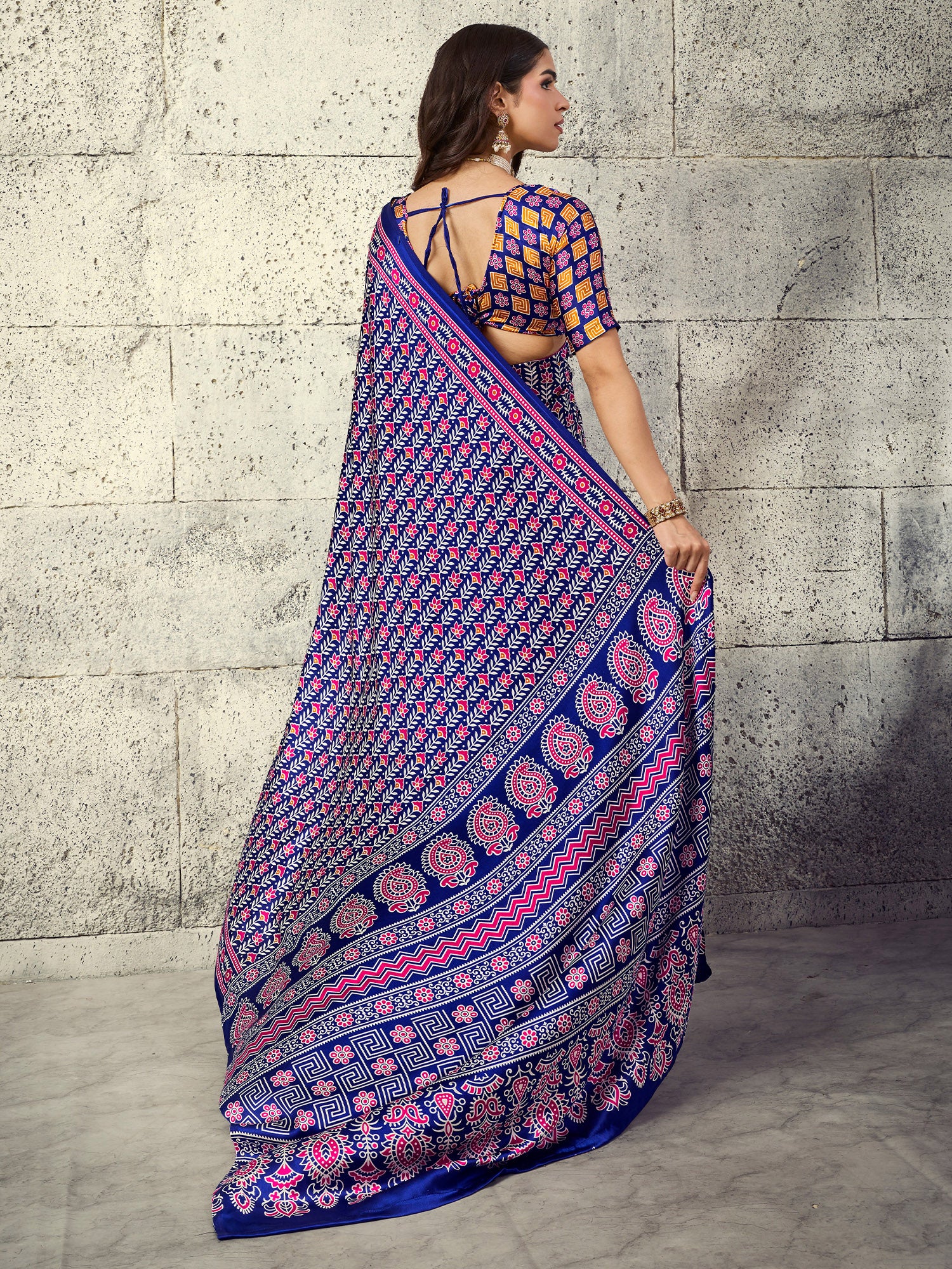 Navy Blue Satin saree – detail view 1
