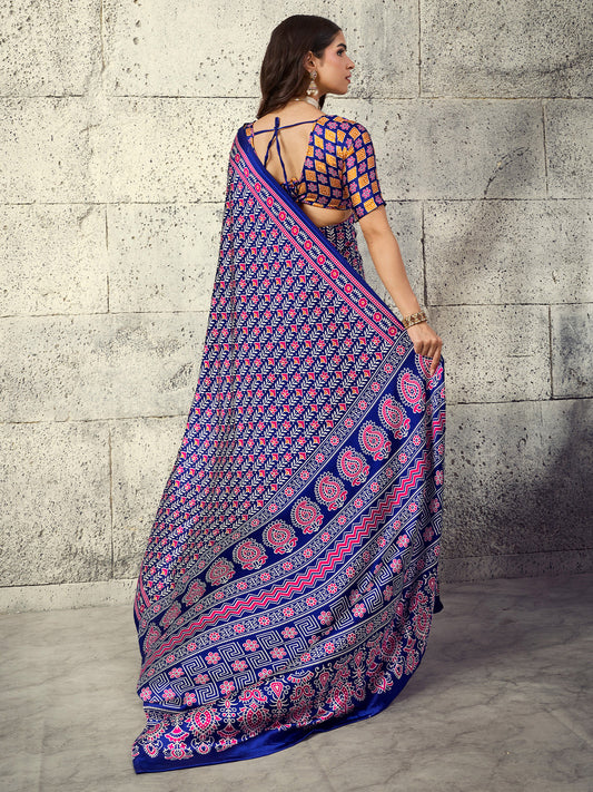 Navy Blue Satin saree – detail view 1