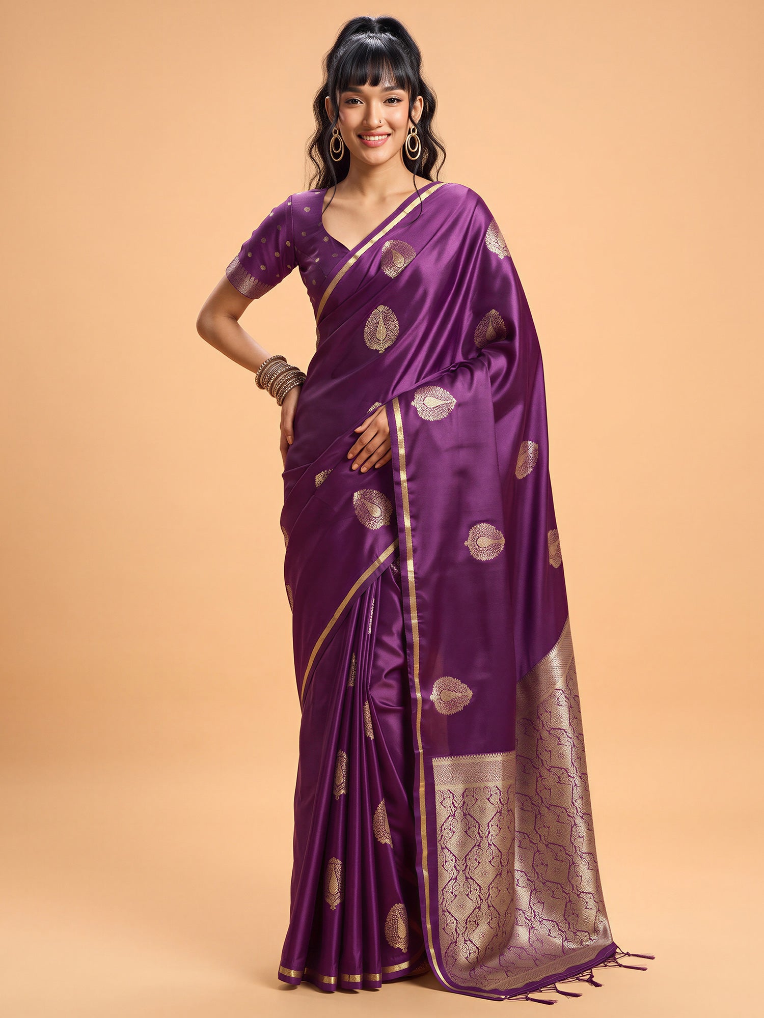 Purple Satin Silk saree – detail view 2