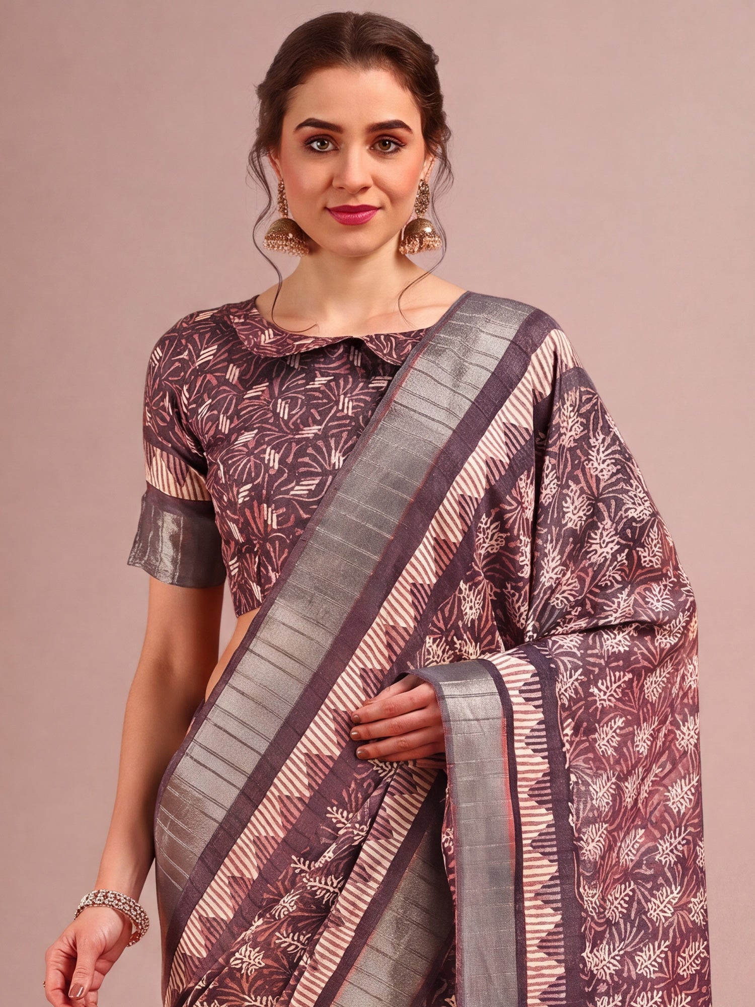Burgundy Cotton Silk saree – detail view 3