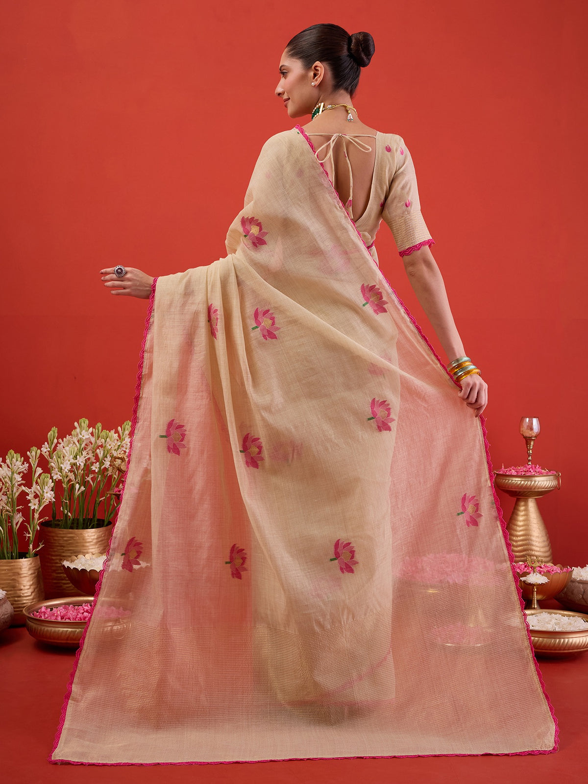 Off White Chanderi Cotton saree – detail view 6