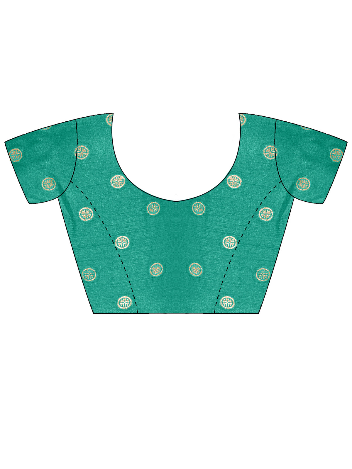 Unstitched aqua blue cotton blend blouse piece with foil design