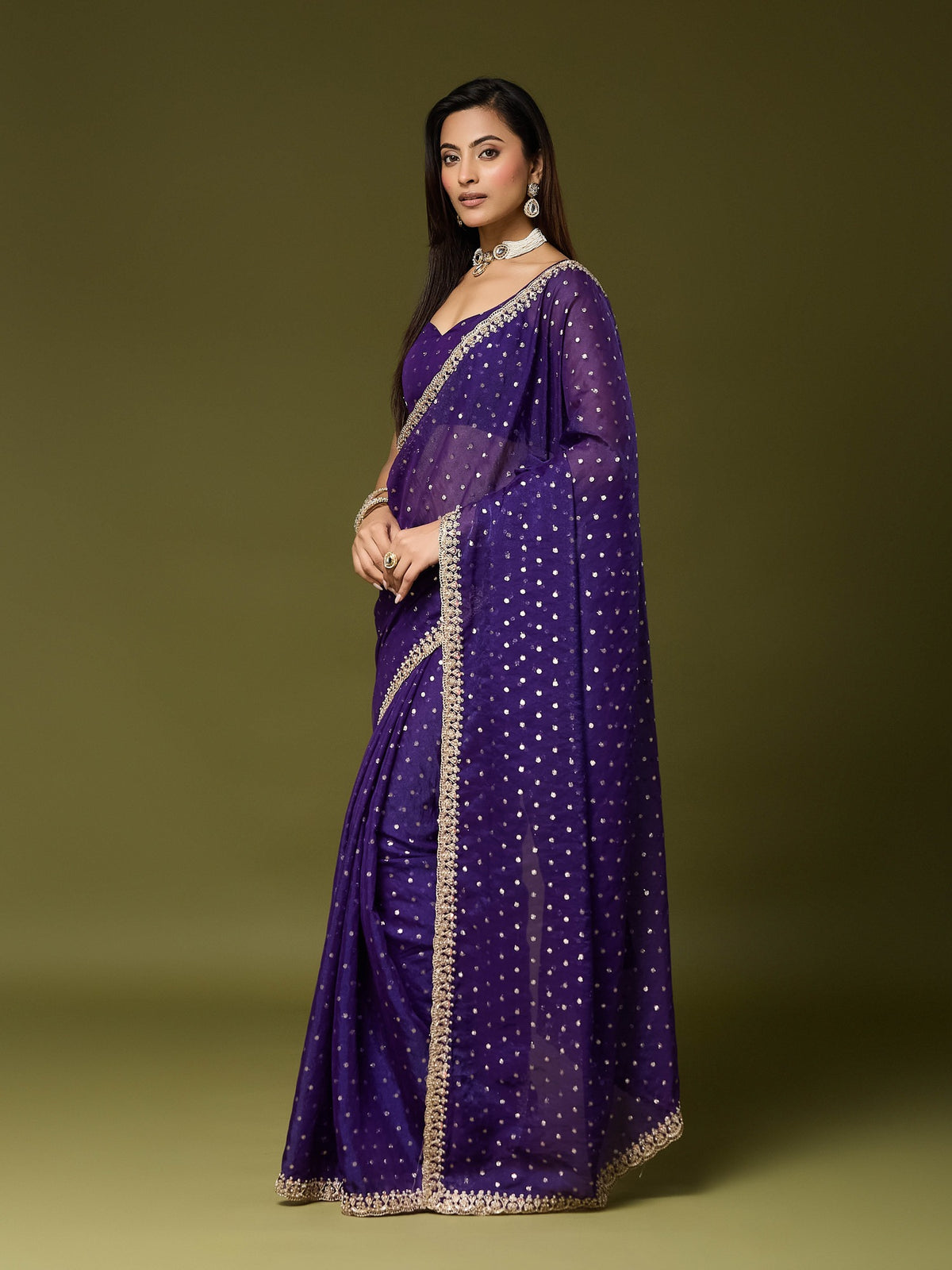 Purple Georgette saree – detail view 5