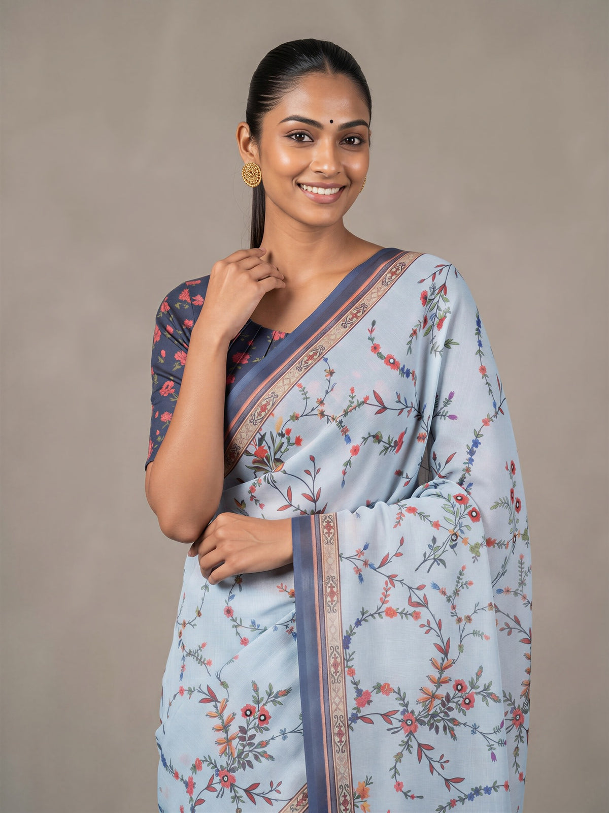 Light Blue Linen Blend saree – detail view 4