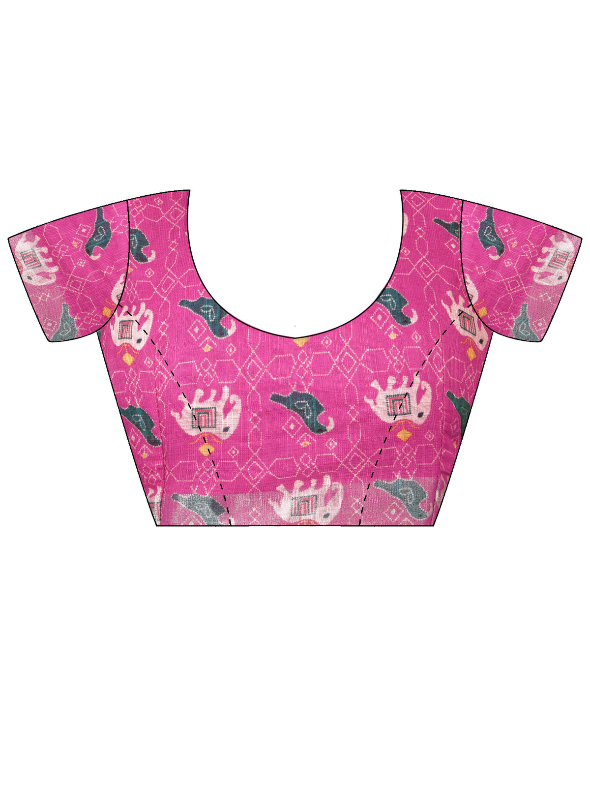 Unstitched pink cotton linen blouse piece with ethnic motif design