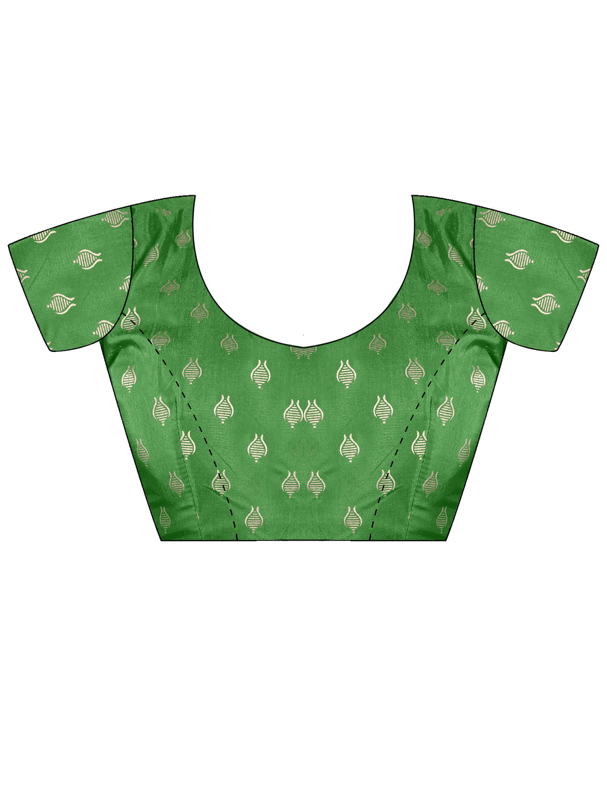 Unstitched green cotton blend blouse piece with foil design