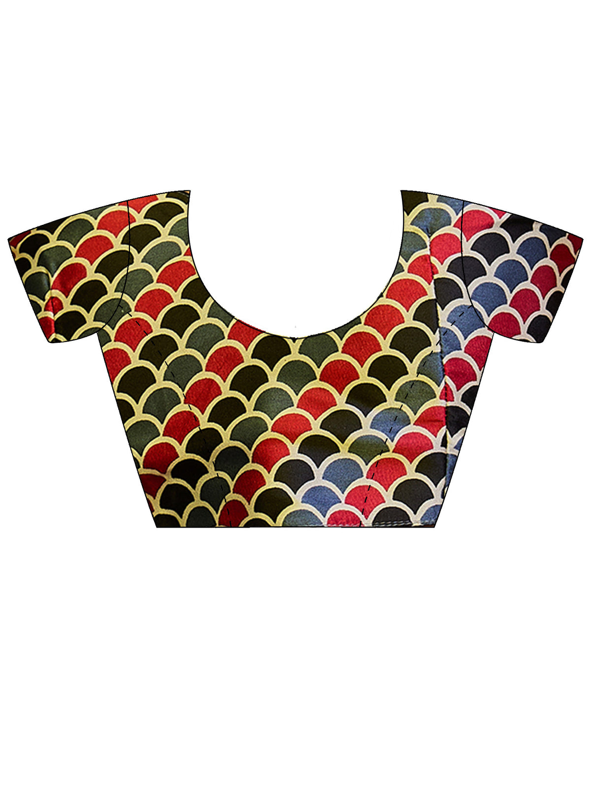 Unstitched multicolored satin blouse piece with ethnic motif design