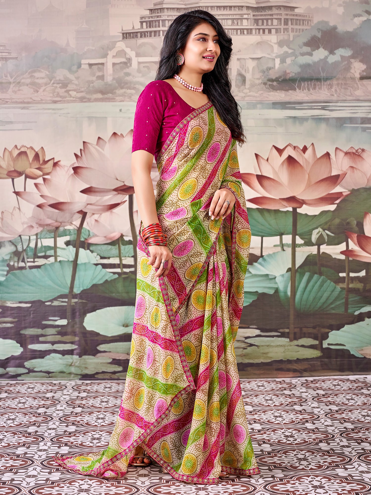 Multicolored Georgette saree – detail view 1