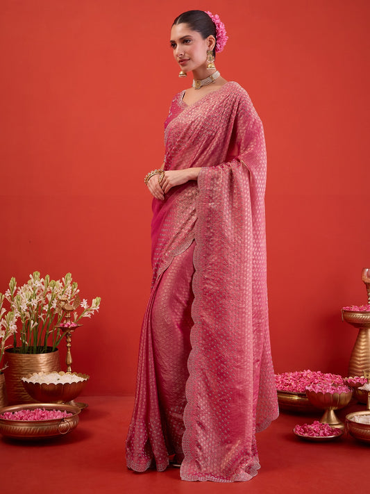 Pink Satin saree – detail view 1