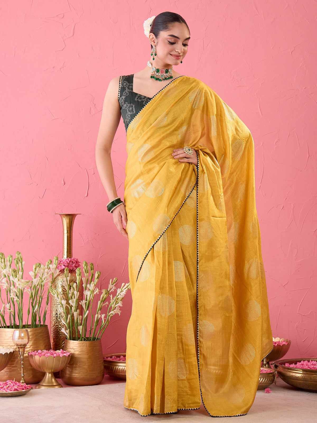 Mustard Dola Silk saree – detail view 2