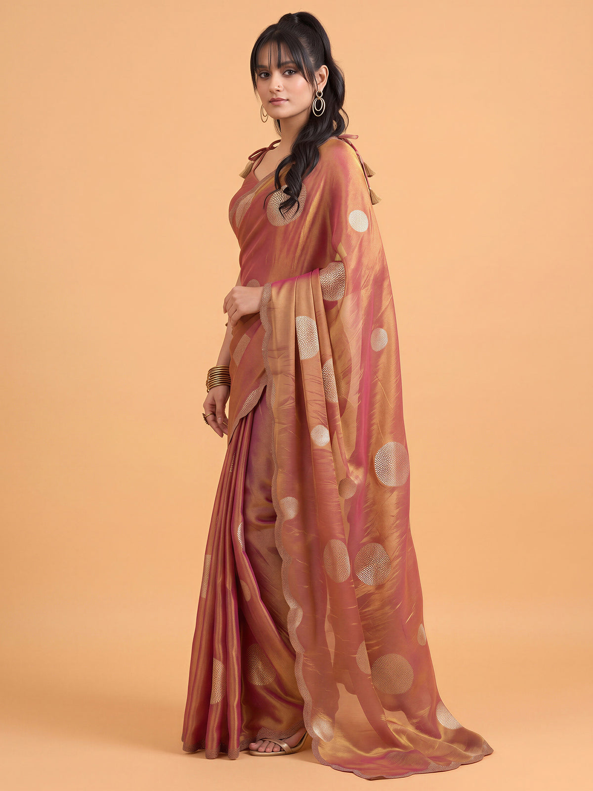Rust Satin Silk saree – detail view 2