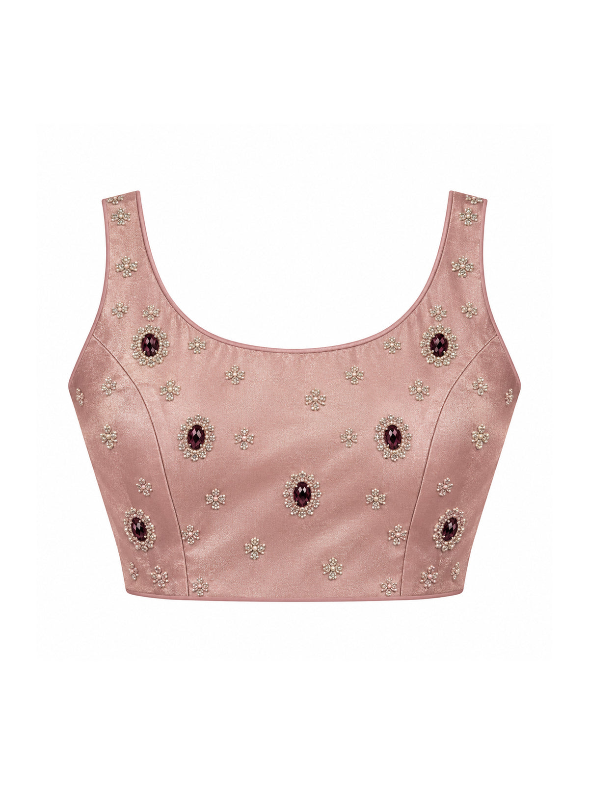 Unstitched mauve organza blouse piece with embellished design