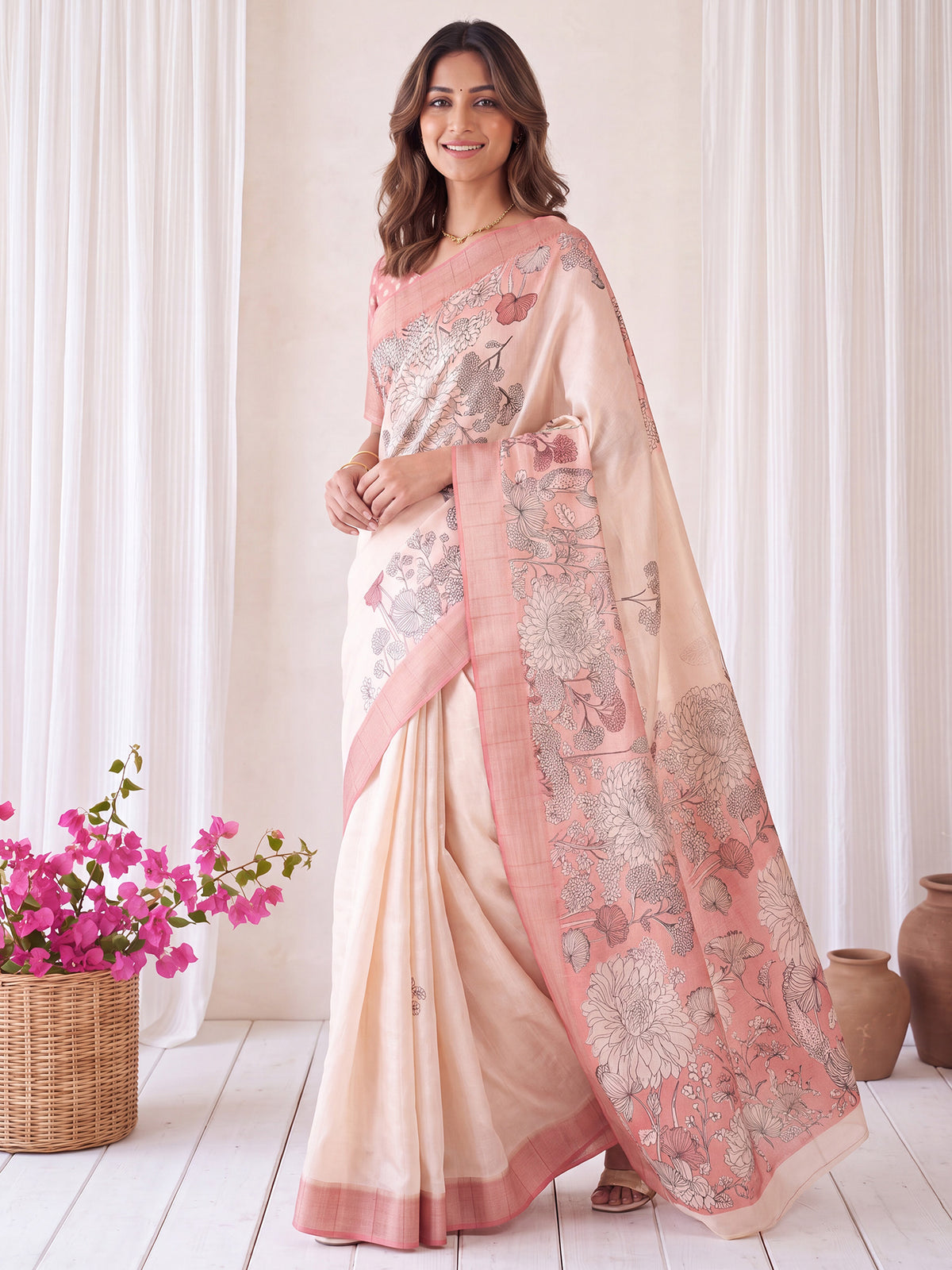 Off White Satin Silk saree – detail view 3