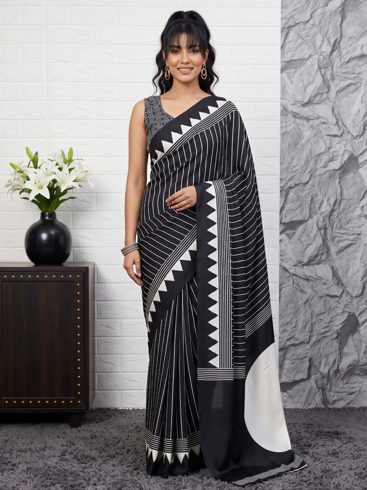 Black Satin saree – detail view 3