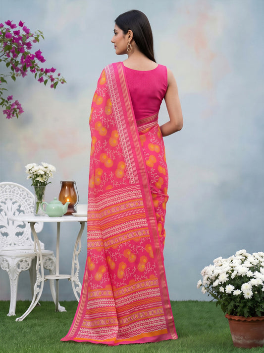Pink Crepe saree – detail view 1